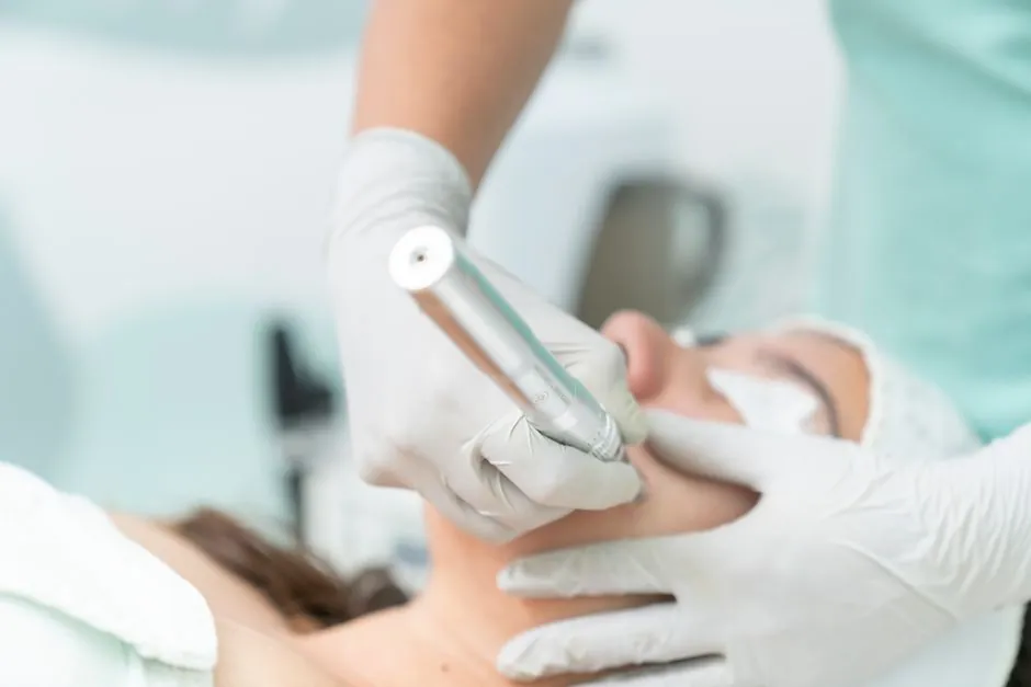 A skin treatment carried out with a handheld device in a clinic