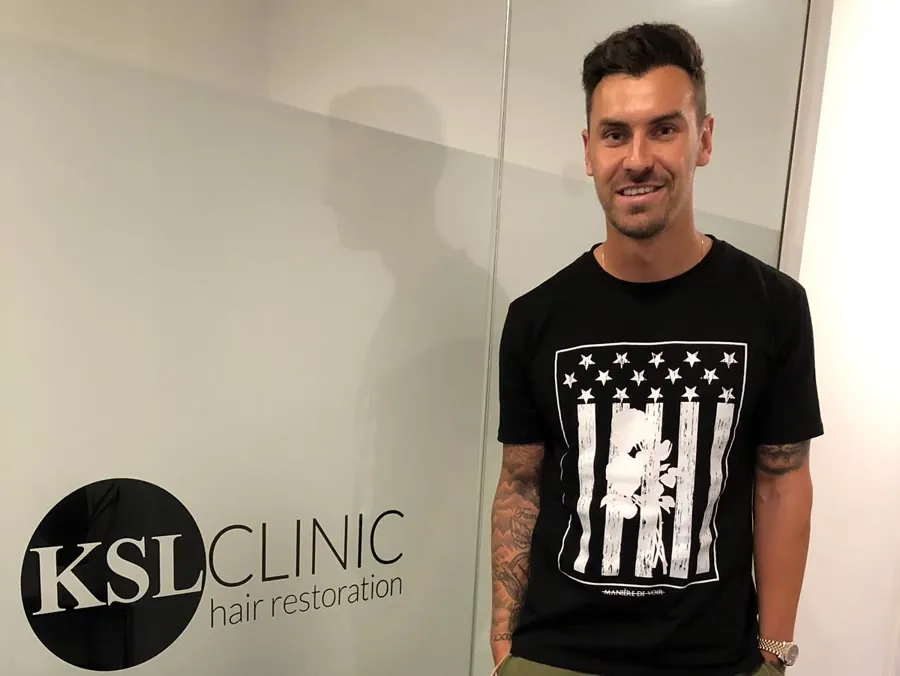 QPR defender Grant Hall at KSL Clinic Kent for his twelve-month hair transplant review